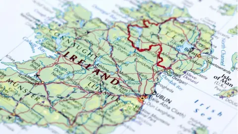 Getty Images Map of Ireland with border drawn on