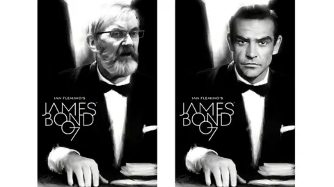 Lottie.org A side by side of Roger dressed as James Bond next to the image of Seam Connery as James Bond also as a side by side.