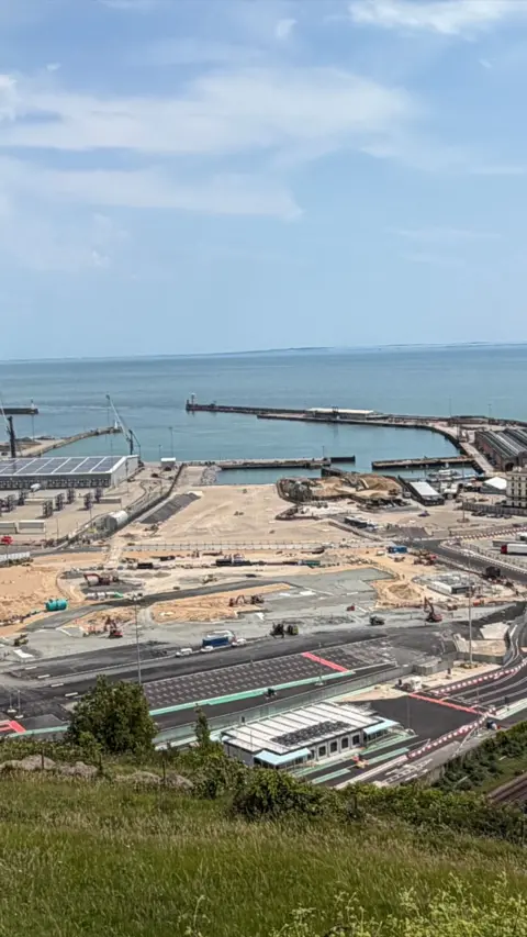 Top shot of Port of Dover daytime on a partially cloudy day