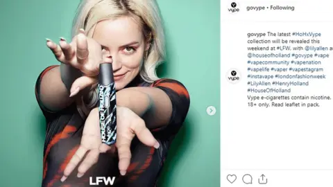 Instagram Lily Allen with branded e-cigarette