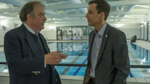 North Yorkshire Council Councillor Simon Myers, left, met with Mark Tweedie from Brimhams Active at the new centre