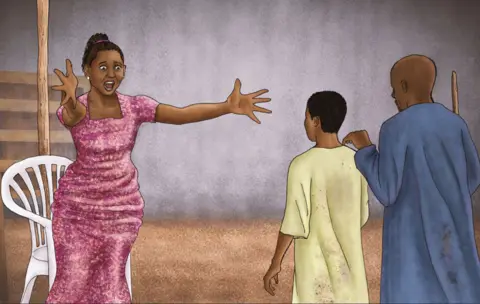 BBC Illustration showing Firdausi Okezie recognising her brother