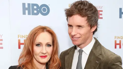 Getty Images JK Rowling with Eddie Redmayne in 2019