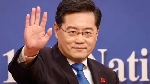 EPA Chinese Foreign Minister Qin Gang gestures after a press conference in Beijing, China, 07 March 2023.