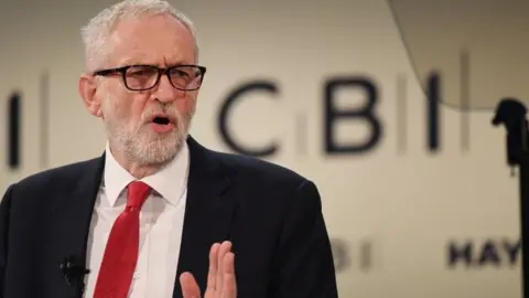 EPA Jeremy Corbyn speaking at the CBI conference