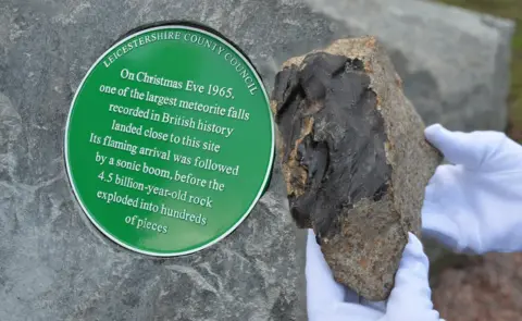 Leicestershire County Council Plaque and a piece of the Barwell meteorite