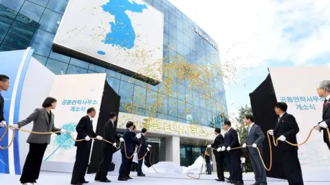 Reuters Participants attend an opening ceremony of the joint liaison office in Kaesong, North Korea, September 14, 2018.