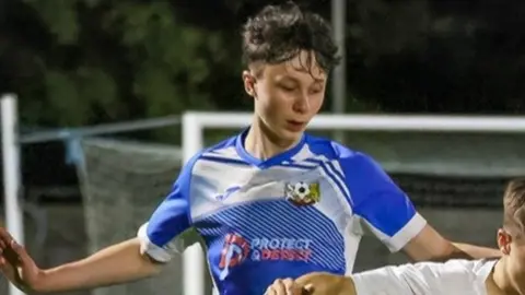 Cornard United FC Sam Parsons playing football