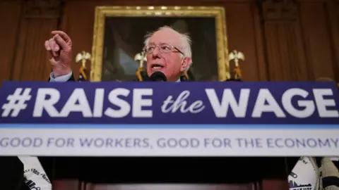 Getty Images Bernie Sanders speaks during an event to introduce the Raise The Wage Act
