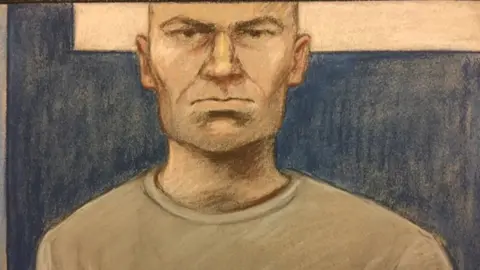 Julia Quenzler Court artist sketch of Lance Corporal Mikko Vehvilainen