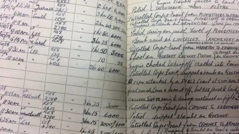 Hansons Inside Lt Stuart Leslie's flying log book