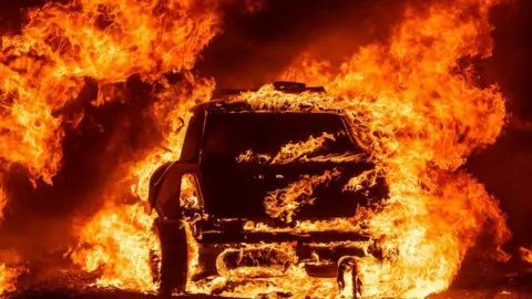 Getty Images A car on fire in Vacaville