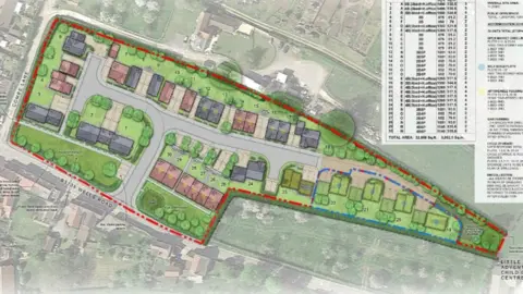 Plans showing 30 homes from a birdseye view, on greenfield land