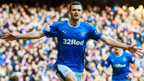 Rangers winger Jamie Murphy celebrates against Hearts