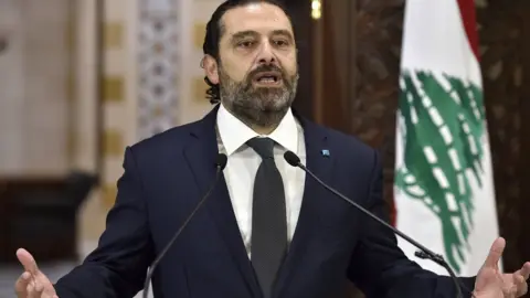 EPA Saad Hariri speaks at a press conference in Beirut, Lebanon (18 October 2019)