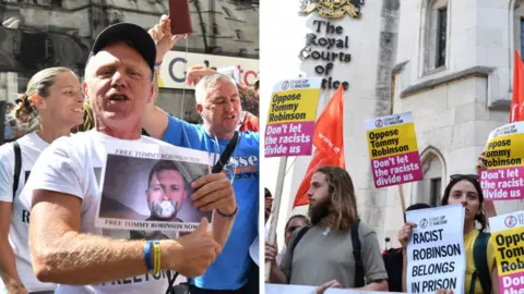 PA Supporters and protesters outside court