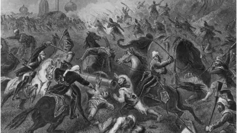 Getty Images Indian soldiers of the British Army revolted against the Raj in 1857