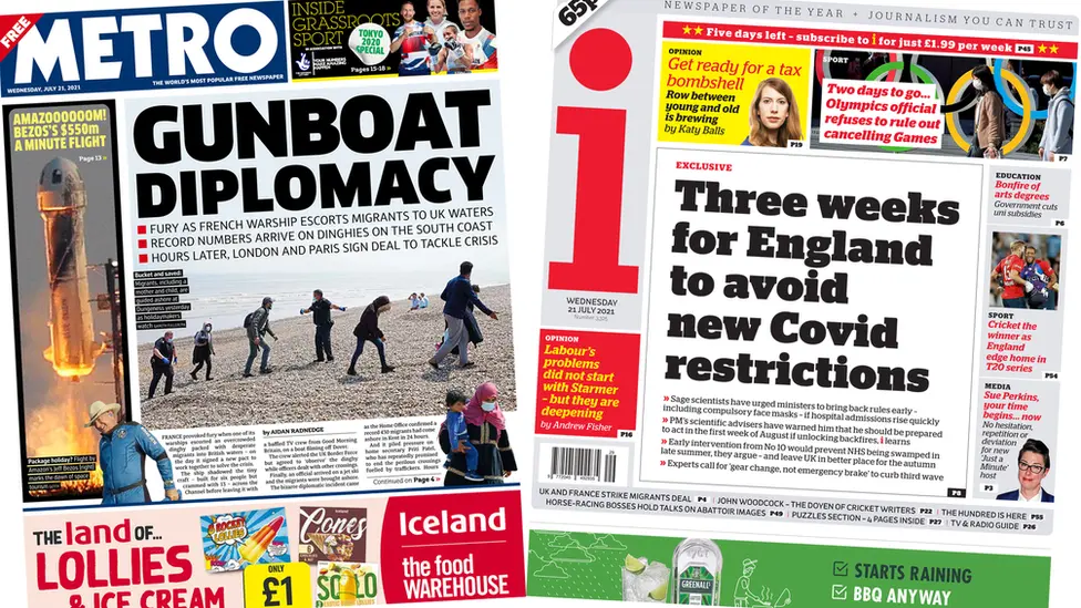 Metro and i front pages