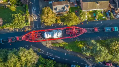 Jeff Welch A drone image of the load being moved