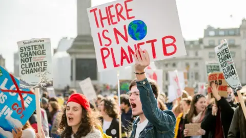 Getty Images Students protest against climate change in central London