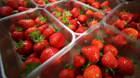 BBC Punnets of strawberries in a supermarket