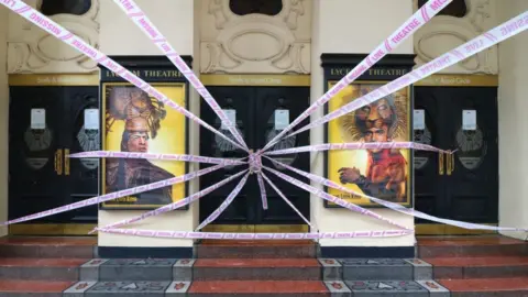 SOPA Images  Lyceum Theatre, wrapped in messages of support in a campaign calling on the government to prevent the arts industry from collapse