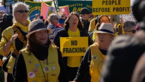 Getty Images Anti-fracking protesters in March 2019