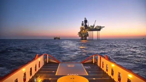 Getty Images Supply vessel approaching oil rig