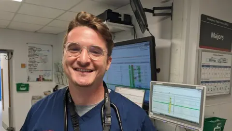 Pete Walker/BBC Dr Hayden Davis in Colchester Hospital