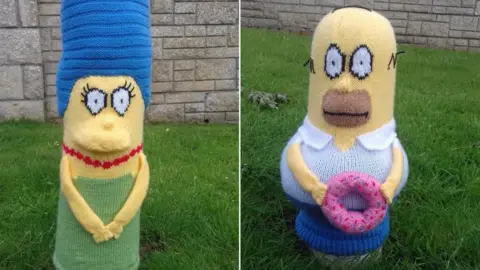 Oldland Knitted Bollards Marge and Homer Simpson