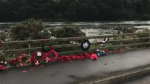 Memorial to the Narrow Water Massacre Facebook  damage to wreaths