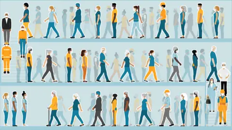 BBC Illustration of queues of people