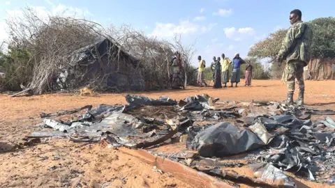 BBC/Ed Habershon Debris on the ground in Bukure, Somalia