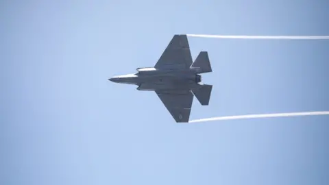 Getty Images An F-35 Lightning II stealth fighter at the Bethpage Airshow over Jones Beach for Memorial Day Weekend. Taken on May 28, 2022, in Wantagh, New York .