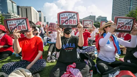 Getty Images South Korean women protests in Seoul against spy cams