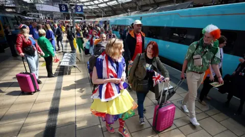 Ronald Grant Eurovision fans at Lime Street station