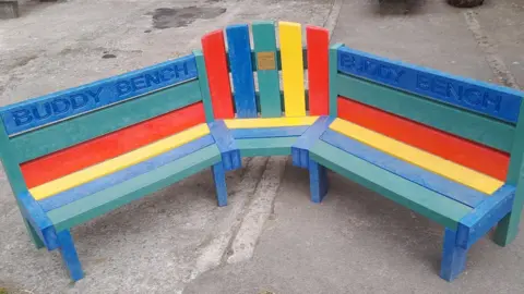 Bridgend County Borough Council A buddy bench at Tondu Primary school