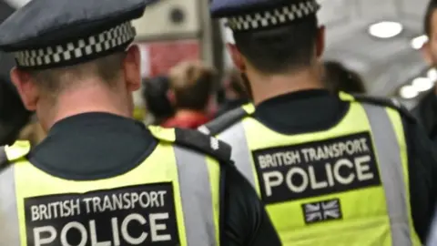 Getty Images British Transport Police workers at Oxford Circus underground station