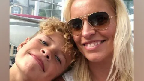 Family photo A mum and son smiling