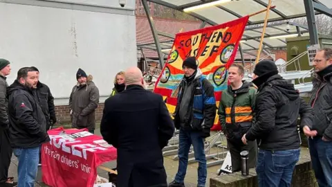 Union members on picket line at Southend station.