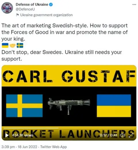 Defense of Ukraine Defense of Ukraine - video tweet thanking Sweden