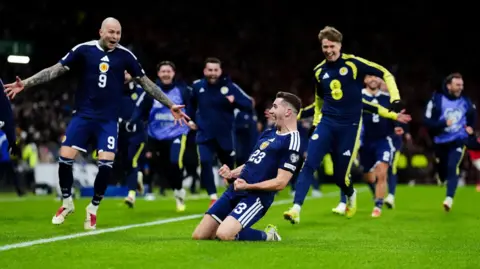 Scotland's Kenny McLean celebrates scoring his sides fourth goal during the Fifa World Cup European Qualifying match at Hampden Park, Glasgow, in November