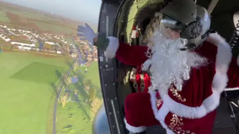 Santa in a helicopter