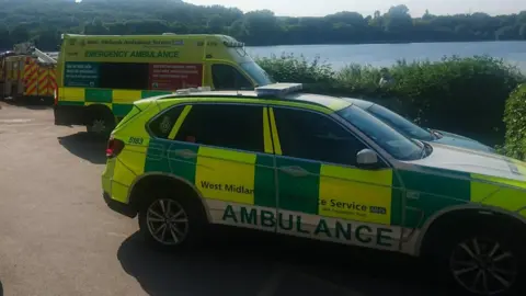 West Midlands Ambulance Service Ambulances at lake