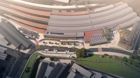 Arup/ City of York Council Aerial view of the station