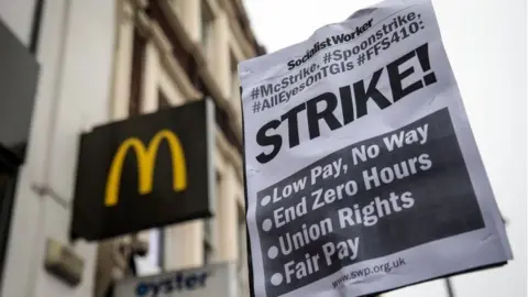 Getty Images Banner at McDonald's strike