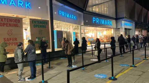 A queue outside Primark in Birmingham on Wednesday morning