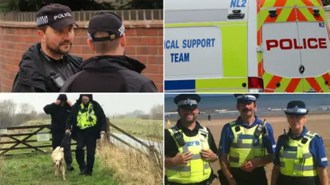 BBC Composite image of Lincolnshire Police officers and vehicles