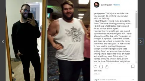 Instagram Two pictures of Joey Morganelli next to one another showing his weight loss