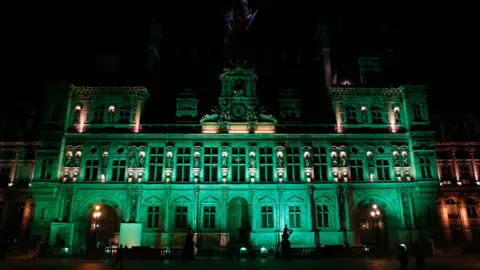 Getty Images Paris City Hall turned green